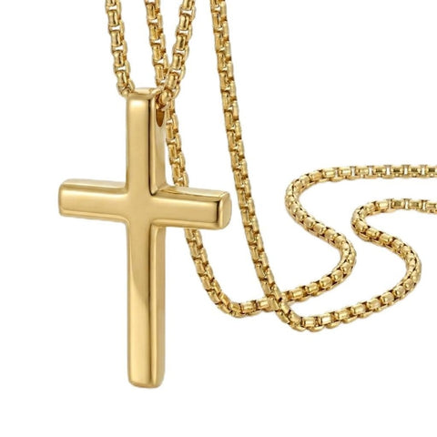 14K Gold  Plated Cross Pendant Necklace for Men Minimalist Religion Jewelry