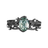 Sterling Silver Personalized Engraved Moss Agate Bridal Wedding Promise Engagement Ring Set for Women
