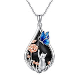 Sterling Silver Obsidian Bunny Cat Elephant Dog Fox Teardrop Pendant Necklace