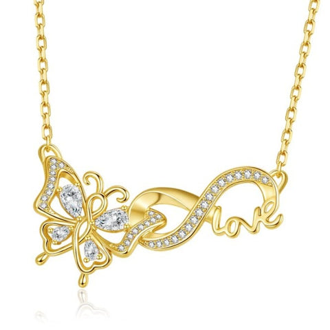 14K Gold Plated Birthstone Infinity Butterfly Necklace for Women