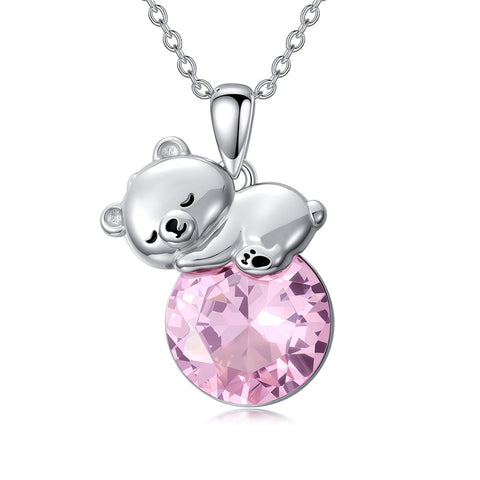 Sterling Silver Cubic Zirconia Teddy Bear Pendant Necklace Christmas Gifts for Women