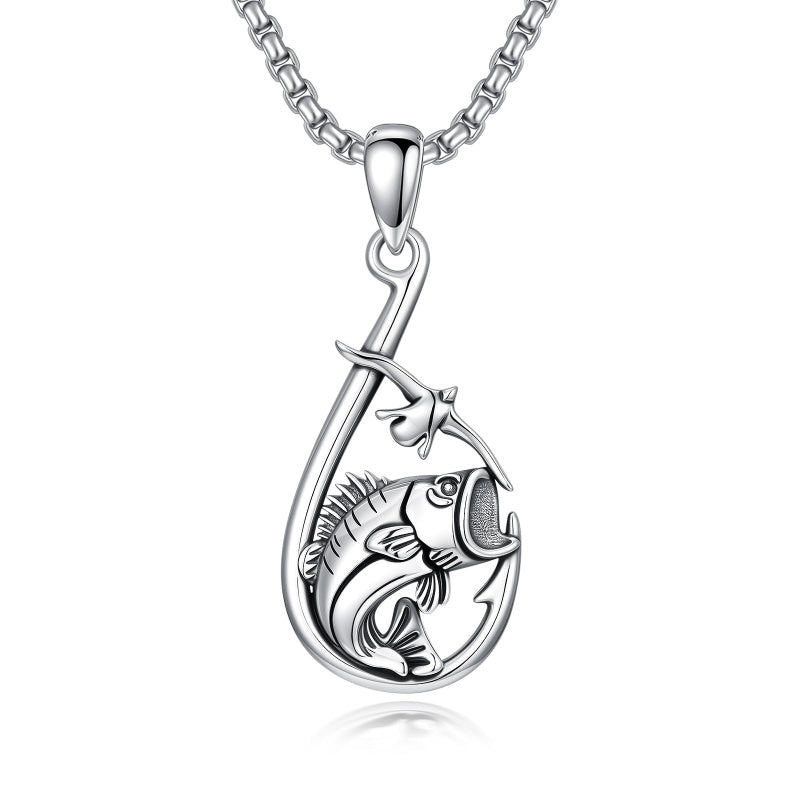 Sterling Silver Deer Bass Fish Wild Duck Fish Hook Pendant Necklace Hunting Jewelry Gifts for Men