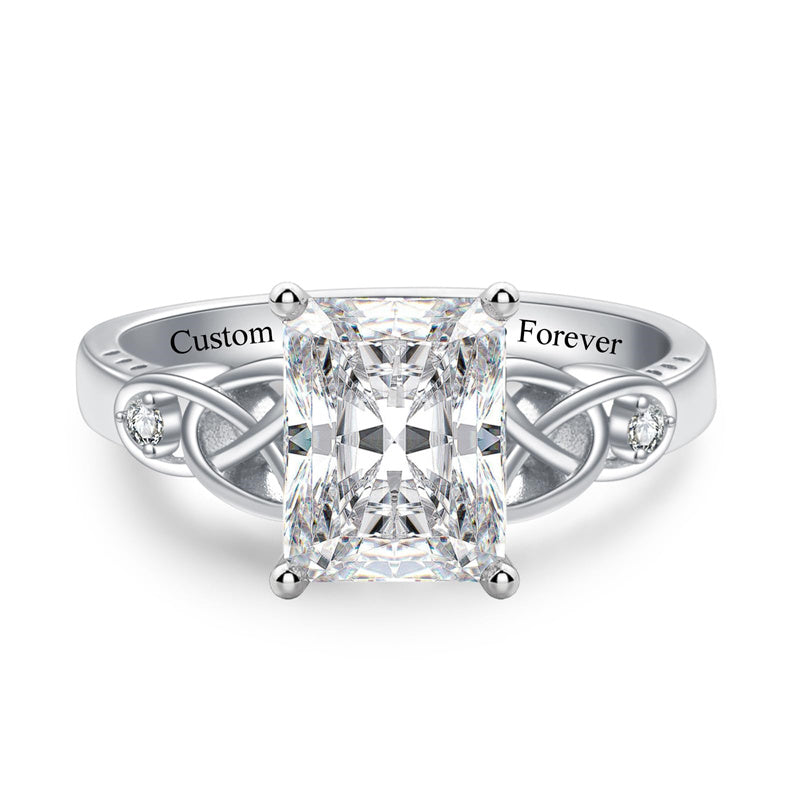 Sterling Silver 10K 14K 18K Gold  Personalized Engraved Moissanite Celtic Knot Wedding Engagement Ring