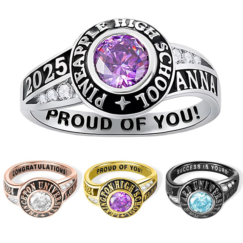 Copper Personalized Birthstone Engraved Graduation Rings for Her