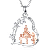 Sterling Silver Cubic Zirconia Mother Daughter Father Daughter Pendant Necklace