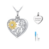 Sunflower Urn Necklace for Ashes for Women, Sterling Silver Cremation Keepsakes for Ashes Heart Urn Necklace to Keep Someone Near to You