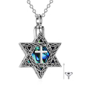 Star of David Urn Necklace Sterling Silver Crosse Abalone Shell Jewish Jewelry for Women Men