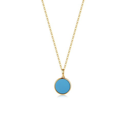 14K Gold Mother of Pearl Abalone Turquoise Black Onyx Opal Coin Pendant Necklace