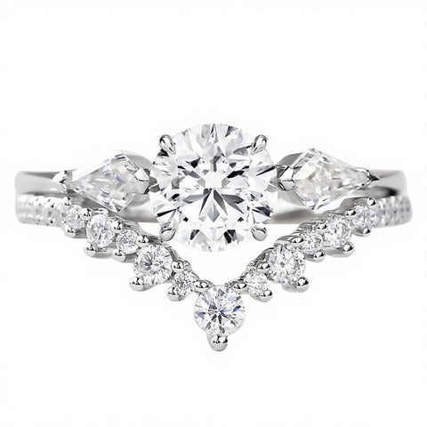 Sterling Silver 10K 14K 18K Gold 1CT-4CT Heart Round Teardrop Oval Moissanite Engagement Rings Set for Women