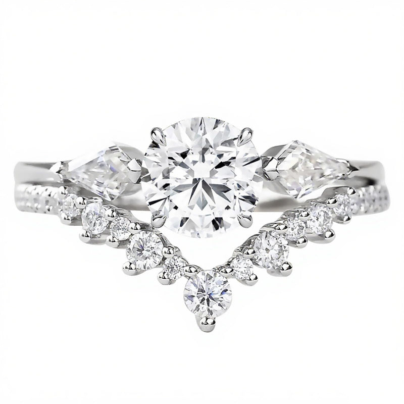 Sterling Silver 10K 14K 18K Gold 1CT-4CT Heart Round Teardrop Oval Moissanite Engagement Rings Set for Women