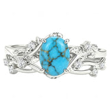 Sterling Silver Personalized Engraved 1-3CT Turquoise Engagement  Wedding Promise Ring Set for Her