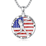 Sterling Silver American Flag Baseball  Basketball Boxing Football Golf Sports Pendant Necklace