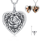 Sterling Silver Heart Personalized Photo Rose Urn Necklaces for Ashes