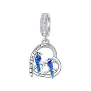 Sterling Silver Blue JayCharm Beads Engraved with I Love Forever
