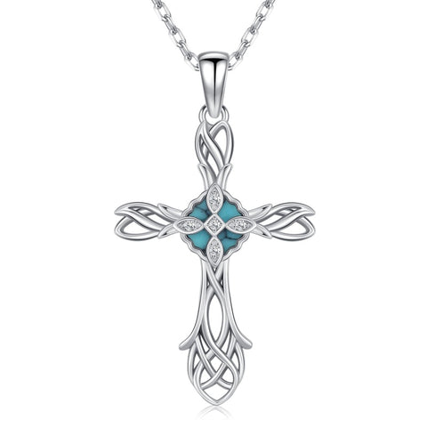 14K Gold Plated Turquoise Cross Pendant Necklace Western Jewelry for Women