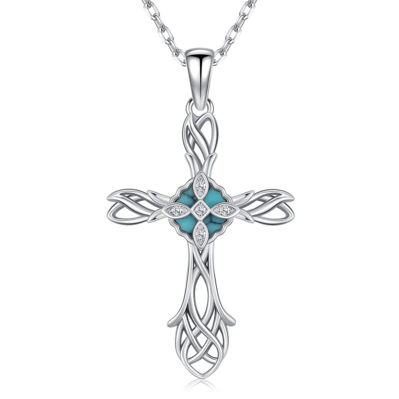 14K Gold Plated Turquoise Cross Pendant Necklace Western Jewelry for Women