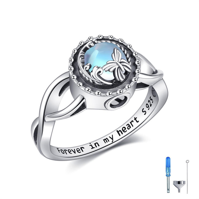 Butterfly Moonstone Heart Urn Ring for Women 925 Sterling Silver Cremation Jewelry for Ashes Cremation Ring