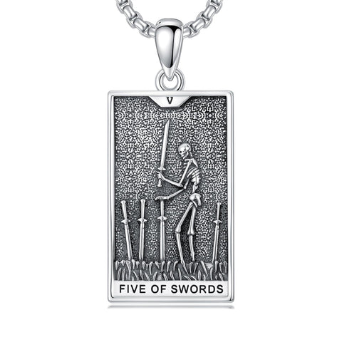 Sterling Silver Lovers Hierophant Magician Three of Swords Wheel of Fortune SkeletonTarot Card Pendant Necklace