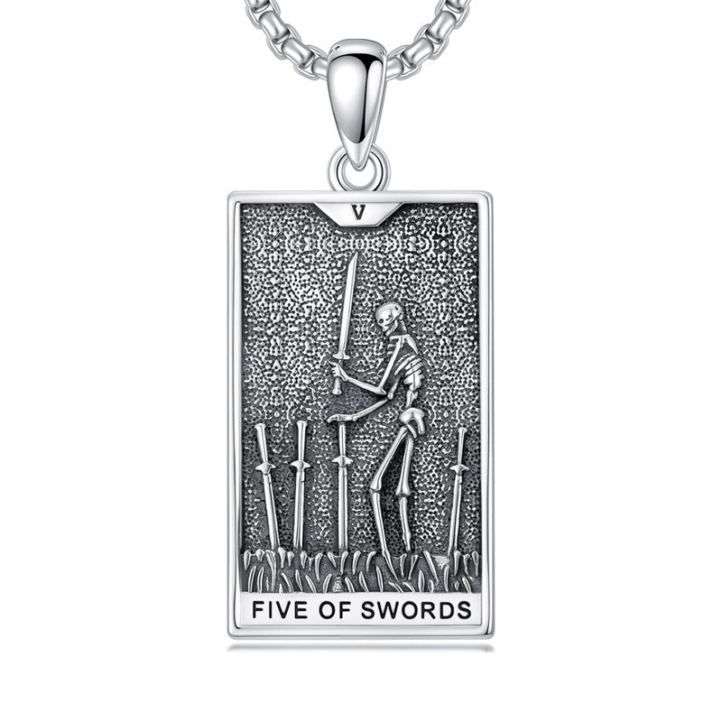 Sterling Silver Lovers Hierophant Magician Three of Swords Wheel of Fortune SkeletonTarot Card Pendant Necklace