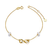 14k Gold Infinity Bracelet for Women, Real Pearl Love Knot Bracelet, 6.9"+0.7"+0.7"