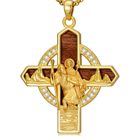 St Michael St Benedict  St Christopher Virgin MaryPendant Necklace 14K Gold Plated Christian Catholic Jewelry