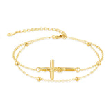 14K Gold Plated  Faith Cross Religious  Double Layered Anklet