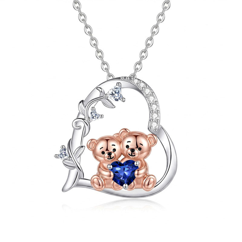 Sterling Silver Birthstone Teddy Bear Pendant Necklace