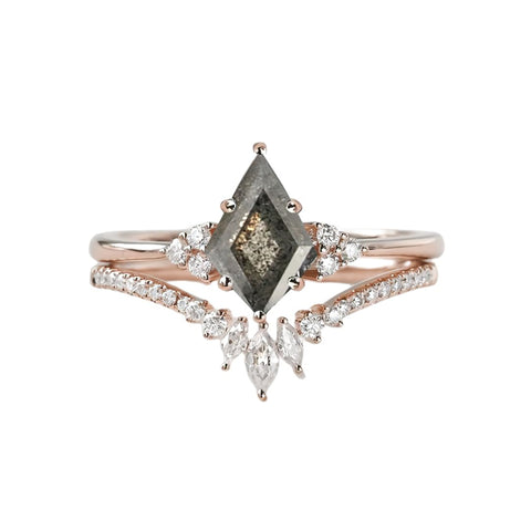 Sterling Silver 10K 14K 18K Gold Kite Cut Gemstone Wedding Ring Set