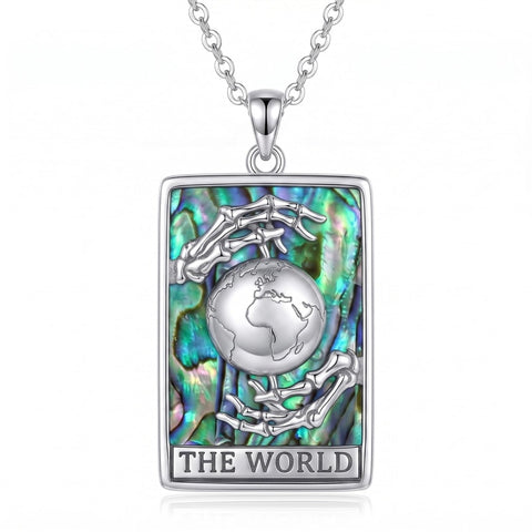 Sterling Silver Abalone Shell Tarot Card Pendant Necklace Gifts for Birthday Halloween Anniversary Valentine’s Day