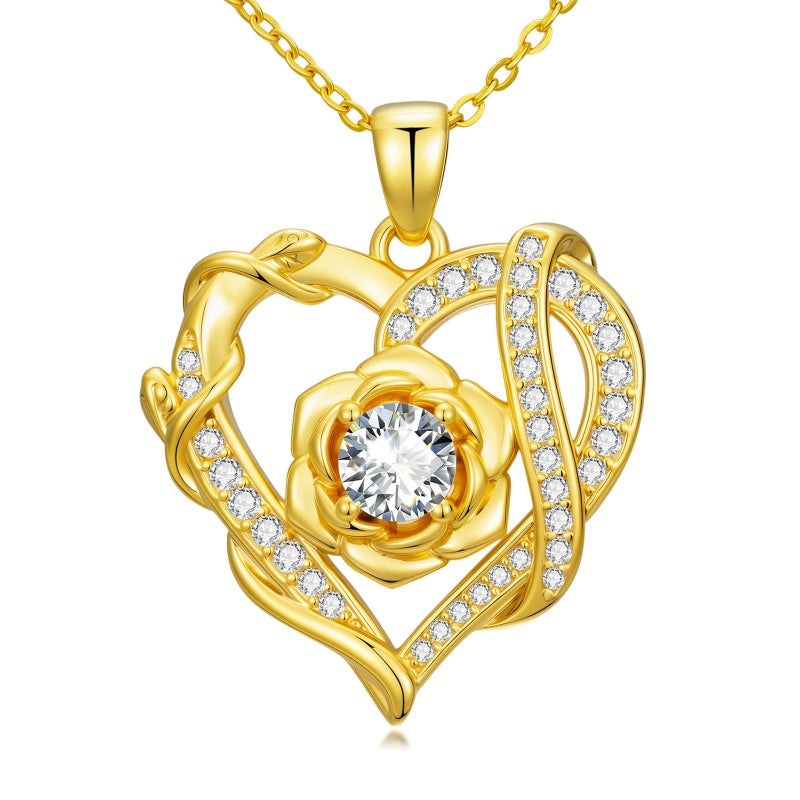 Heart Rose Pendant Necklace for Women  14K Gold Plated Mothers Day  Anniversary Birthday Gift
