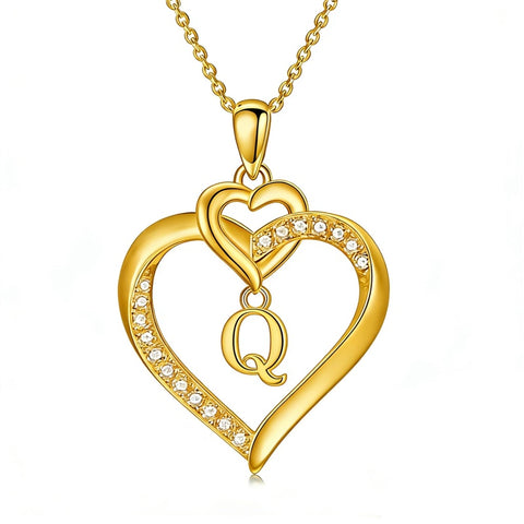 Heart Initial A-Z Pendant Necklace for 14K Gold Plated Women Initials Jewelry Gifts