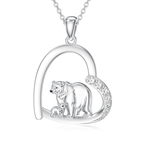 Sterling Silver Polar Bears Pendant Necklace