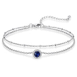 Sterling Silver Birthstone Double Layer Anklet for Beach Weddings, Summer Vacations & Pool Parties