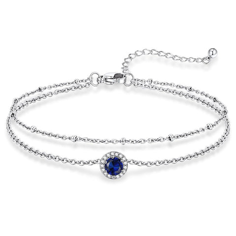 Sterling Silver Birthstone Double Layer Anklet for Beach Weddings, Summer Vacations & Pool Parties