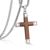 14K Gold  Plated Wooden Cross Crucifix Pendant Necklace for Men