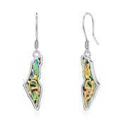 Sterling Silver Abalone  Israel Map Drop Earrings