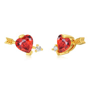 10K Yellow Gold 4mm Red Created Moissanite Stud Earrings, 10K Real Gold Heart cut Moissanite Earrings For Women Girls