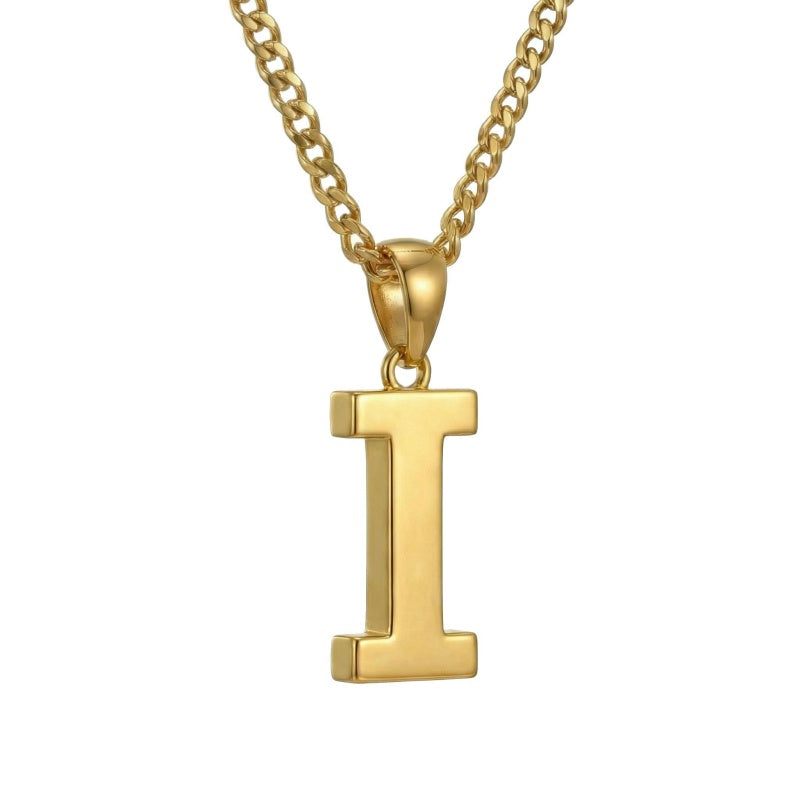 Initial Pendant Necklace 14K Gold Plated with Cuban Chain
