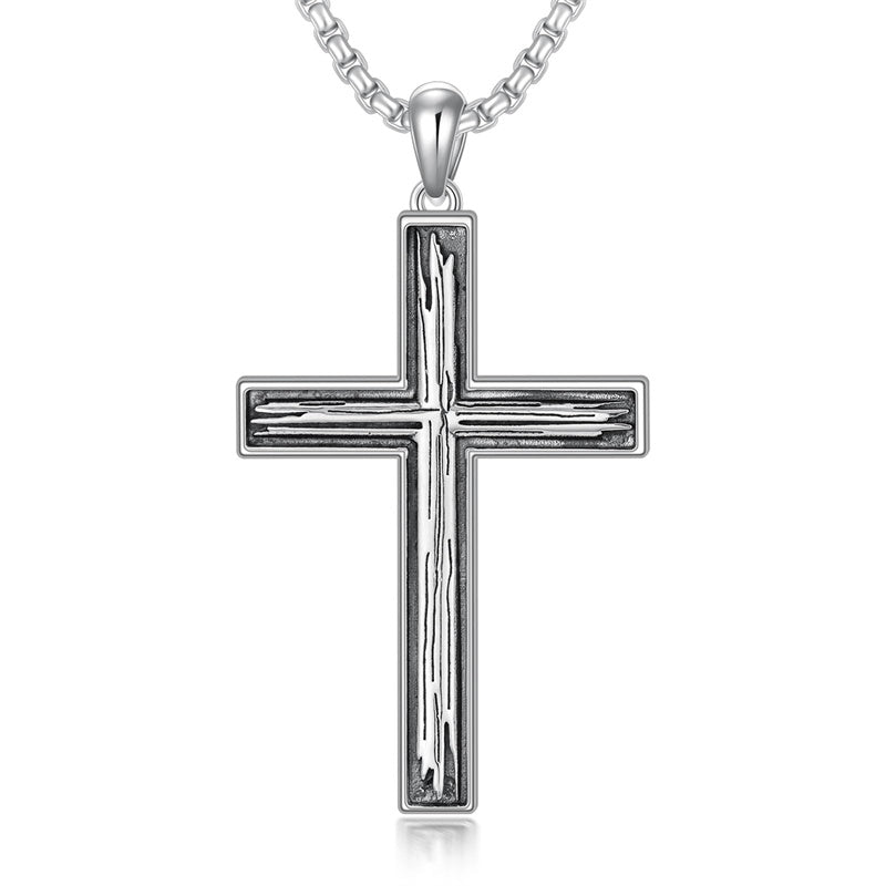 Sterling Silver Cross Religious Necklace for Men