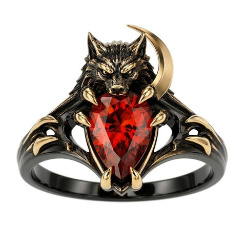 Sterling Silver  10K 14K 18K Gold Pear Shaped Birthstone Halloween Skull Bat Ring Wedding Ring  Punk Rock Jewelry
