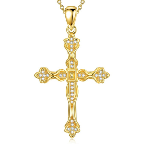 14K Gold Plated Cross Pendant Necklace for Women