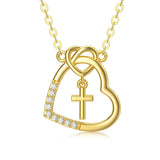 14K l Gold Heart Cubic Zirconia Cross Heart Pendant Necklace