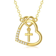 14K l Gold Heart Cubic Zirconia Cross Heart Pendant Necklace