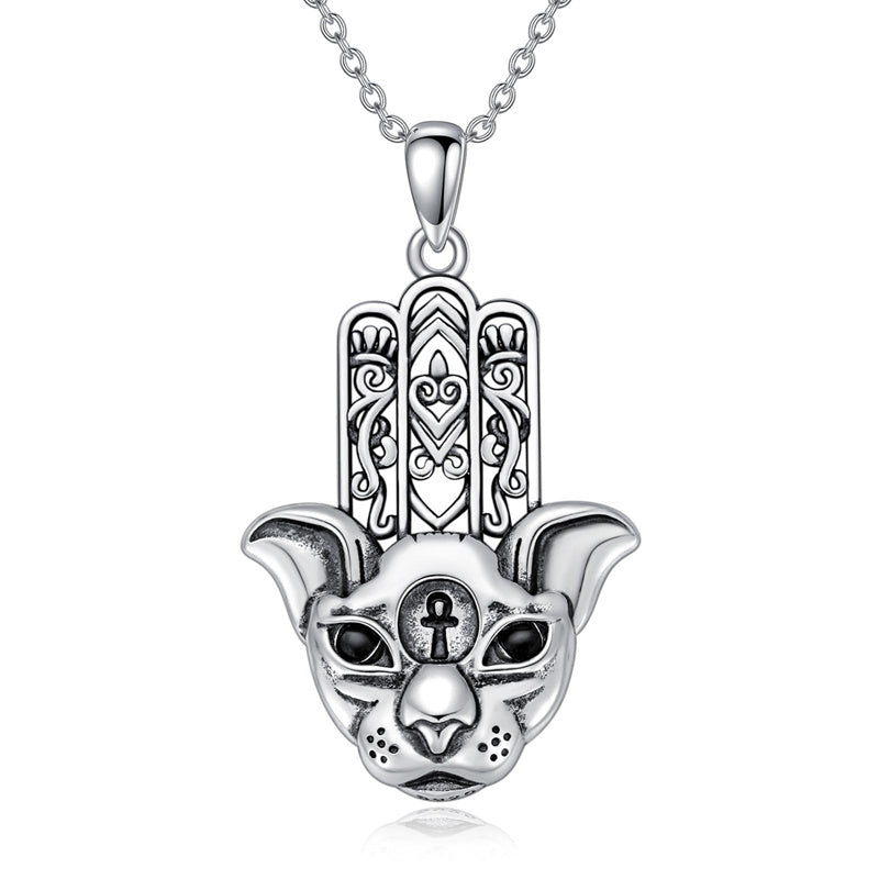 Sterling Silver Hamsa Hand Owl Egyptian Cat Lion Pendant Necklace