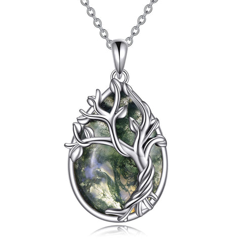 Moss Agate Tree of Life Necklace for Women 925 Sterling Silver Family Tree Pendant Jewelry Birthday Gifts