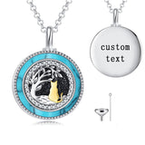 Sterling Silver Personalized Engraved Blue Opal Malachite Turquoise Cat Urn Necklace for Ashes