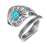 Sunflower Spoon Ring 925 Sterling Silver Adjustable Thumb Ring Vintage Turquoise Spoon Rings for Women Sunflower Spoon Ring Jewelry Gifts