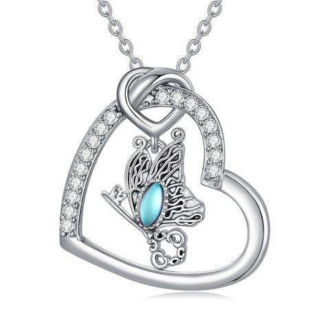 Sterling Silver Cubic Zirconia Moonstone Butterfly Pendant Necklace