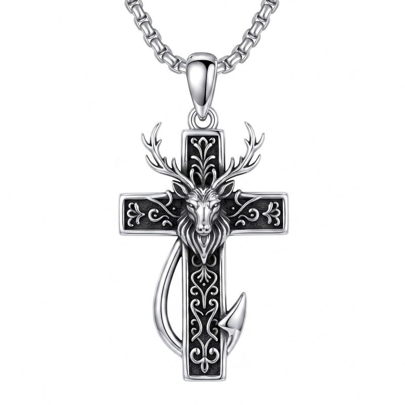 Sterling Silver Praying Hands Angel Sword Wing Cross Pendant Necklace Religious Gifts for Men