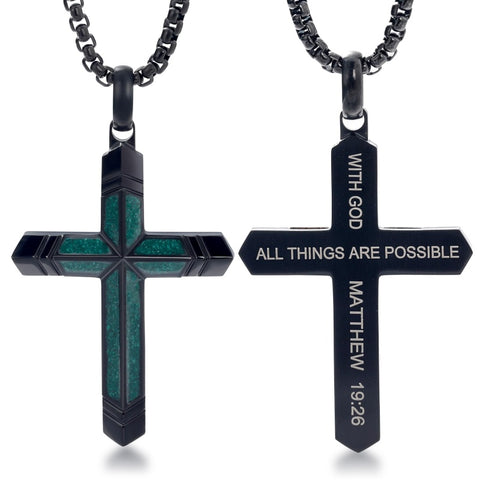 14K Gold Plated Turquoise Malachite Cross Necklace for Men Christianity Cross Jewelry